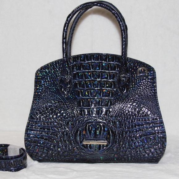 BRAHMIN Rosetta Satchel Holographic Royal Blue Melbourne Leather Purse Handbag - Picture 2 of 7